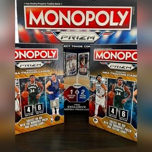MONOPOLY PANINI PRIZM NBA EDITION TRADING CARD BOARD GAME & 2 BOOSTER BOX LOT